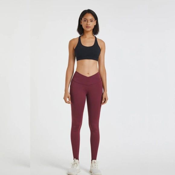 Burgundy Crossover Legging With Pockets - Crossover Waist - Crossover Legging - Picture 3 of 7
